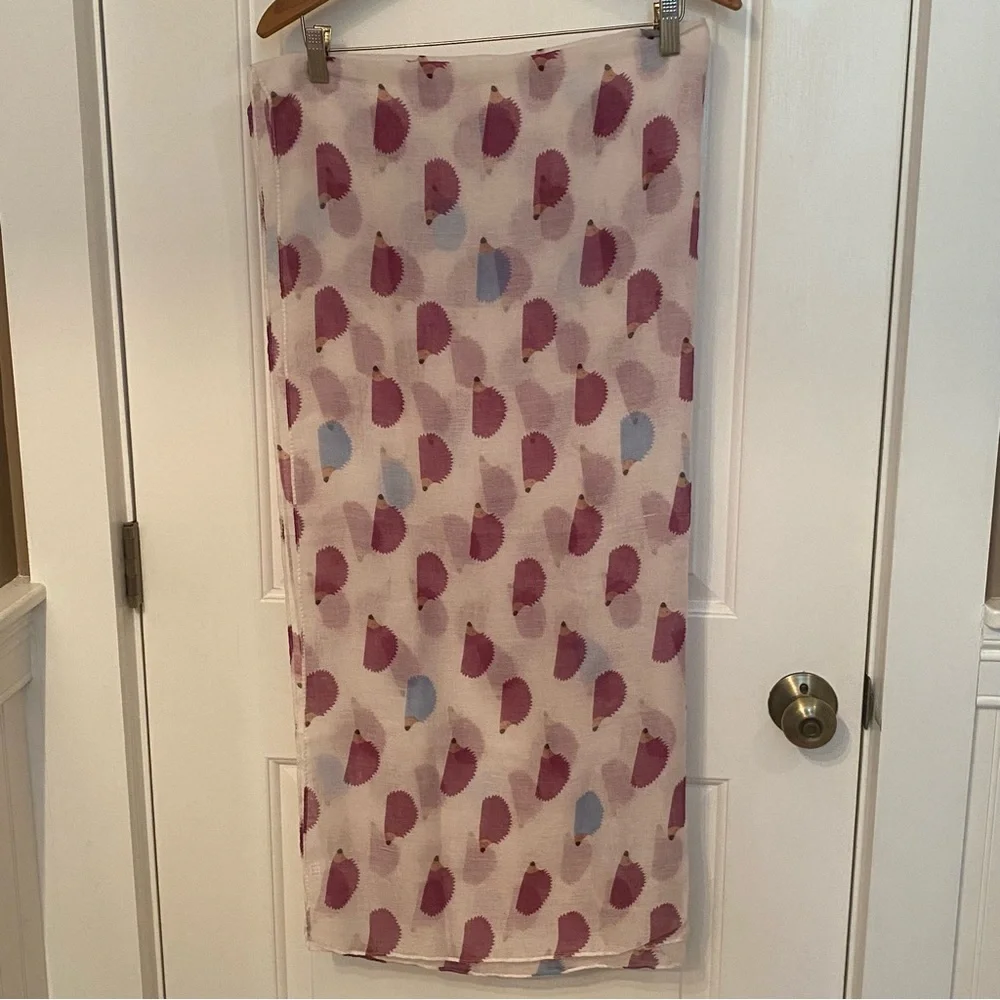 WOMENS NEW SCARF WRAP PASHMINA WHITE PURPLE BLUE HEDGEHOG PRINT LARGE RECTANGLE
